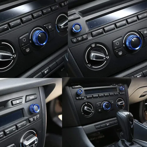Vista 5 de YIWANG 3 unids para BMW X1 E84 2013 2014 2015 car styling aire acondicionado perillas audio círculo Trim aleación accesorio (azul)
