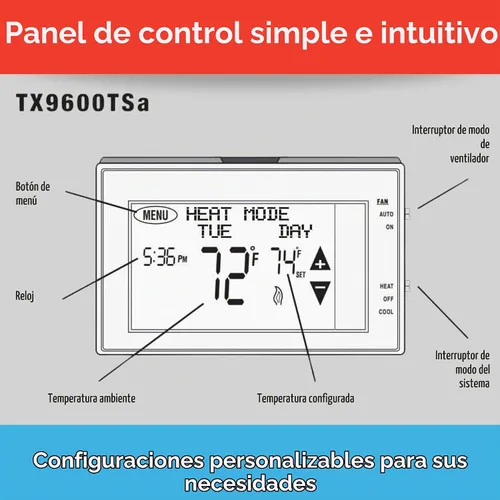 Vista 7 de Lux - Termostato de pantalla táctil programable Pantalla táctil grande, universal 2-Heat/1-Cool