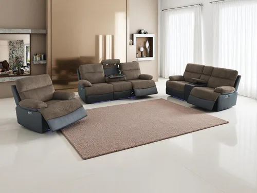 Vista 17 de Juego de sofá reclinable eléctrico, seccional de cuero transpirable beige, juego de muebles de sala de estar, 2 piezas, sofá reclinable eléctrico