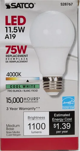 Vista 2 de Satco S28767 - Bombilla mediana con acabado blanco, 4.38 pulgadas