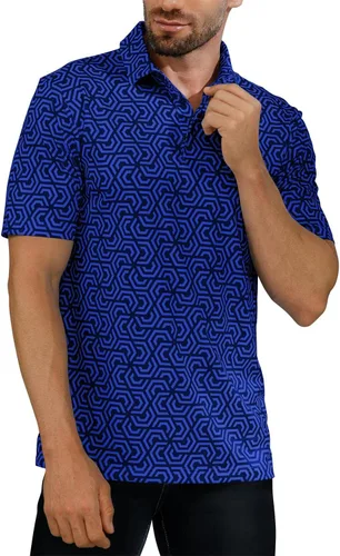 Vista 2 de Camisas de golf para hombre - Polo de manga corta con estampado de rendimiento que absorbe la humedad