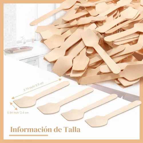 Vista 3 de Sieral Paquete de 1000 mini cucharas de madera desechables de 3.74 pulgadas