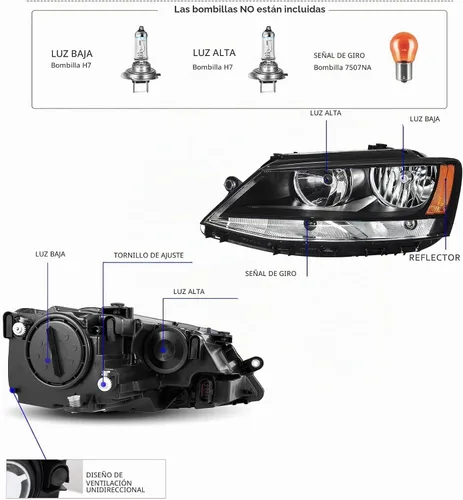 Vista 3 de Conjunto de faros delanteros compatible con Volkswagen Jetta MK6 11-18, modelo halógeno, carcasa negra, esquina ámbar
