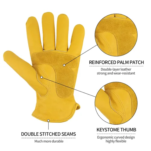 Vista 4 de Guantes de trabajo de cuero KKOYING, guantes de cuero cálidos de invierno para hombres y mujeres, guantes de jardinería con resistencia a