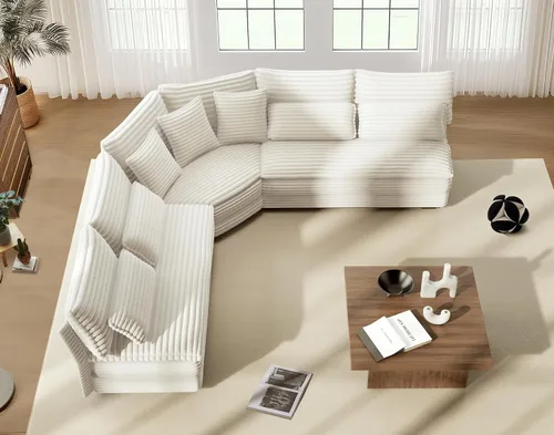 Vista 8 de Sofá modular de 5 plazas, sofá esquinero en forma de L de 102 pulgadas, sofá de pana de gran tamaño con cojines de 2 capas, sofá en forma de V