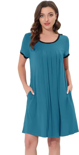 Vista 24 de cheibear Camisones de pijama para mujer, ropa de dormir, color sólido, cuello redondo
