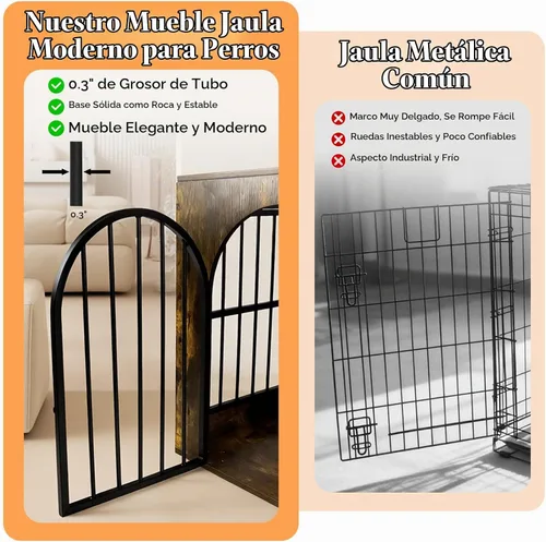 Vista 4 de Mueble de jaula para perros de 63" para 1 o 2 perros, perrera individual/doble de servicio pesado con cuencos, jaula de madera y metal estilo granja