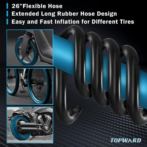 Vista 4 de Topward Bomba de neumáticos de bicicleta portátil, bomba de aire de mano para pelotas de ejercicio de bicicleta, inflables, se adapta a válvulas