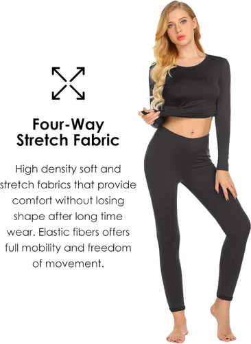 Vista 3 de Ekouaer Conjunto de ropa interior térmica para mujer, con forro polar largo y forro polar, conjunto de 2 piezas