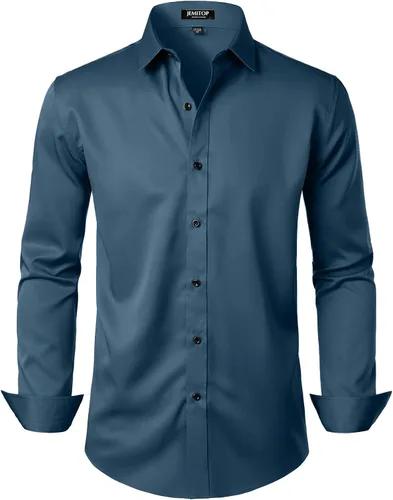 Vista 10 de JEMITOP Mens Stretch Wrinkle Free Dress Shirts Naranja quemado