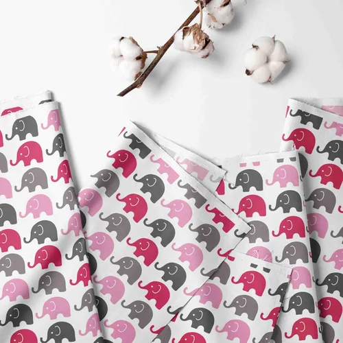 Vista 2 de Bacati - Sábana bajera ajustable universal para cuna o cama infantil de 100 % algodón, color rosa elefante, fucsia, gris