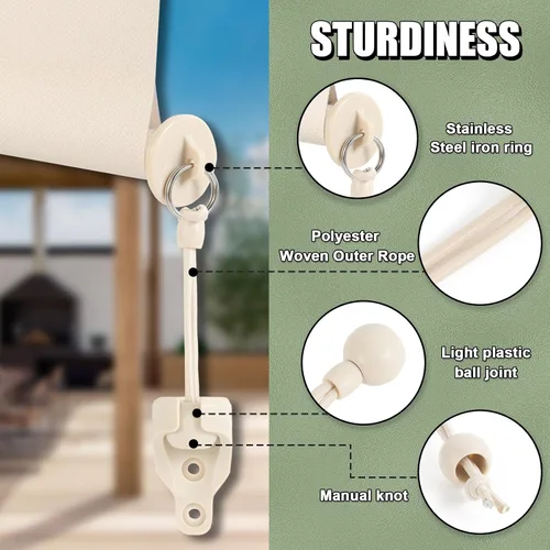 Vista 2 de Kit de bungee + tapas finales, soportes de montaje universales de repuesto para persianas enrollables exteriores e interiores (beige, 1 unidad)