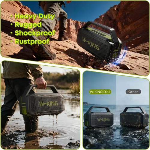 Vista 7 de Altavoz Bluetooth portátil de 100 W (pico) fuerte con graves profundos, altavoces impermeables W-KING IPX6 Bluetooth inalámbrico, radiador pasivo
