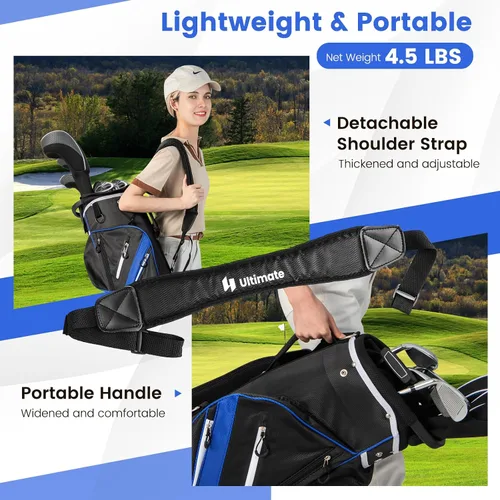 Vista 6 de Bolsa de carrito de golf Tangkula con divisores superiores de 14 vías, bolsa ligera para palos de golf con 9 bolsillos, bolsa con enfriador, soporte
