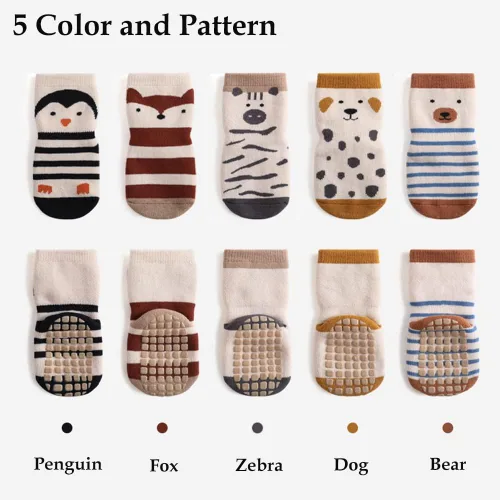 Vista 6 de Exegawe Baby Non Slip Socks Winter 5 Pairs Kid Thick Warm Crew Socks with Grips