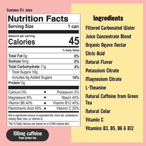 Vista 2 de Betweener Sparkling Energy Seltzer, agua con gas con jugo real y 100 mg de cafeína, ligero y refrescante, L-teanina para concentración, vitaminas