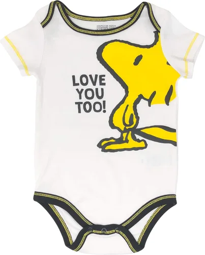Vista 2 de Peanuts Snoopy - Paquete de 4 mamelucos para bebés - Charlie Brown Woodstock Joe Cool, Marrón