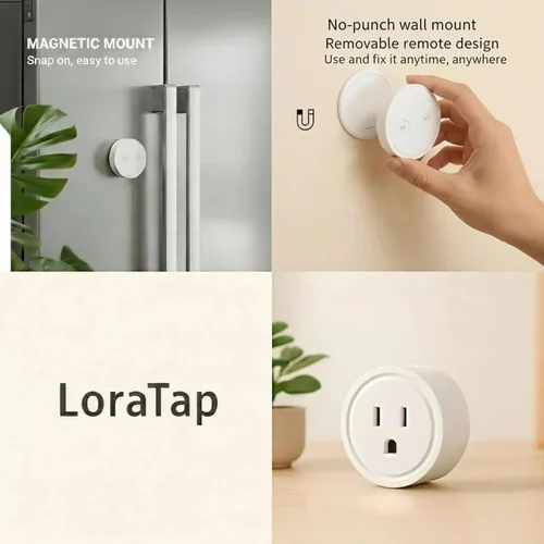 Vista 5 de LoraTap Mini adaptador de enchufe de salida de control remoto, interruptor de luz inalámbrico de rango de 656 pies para electrodomésticos,