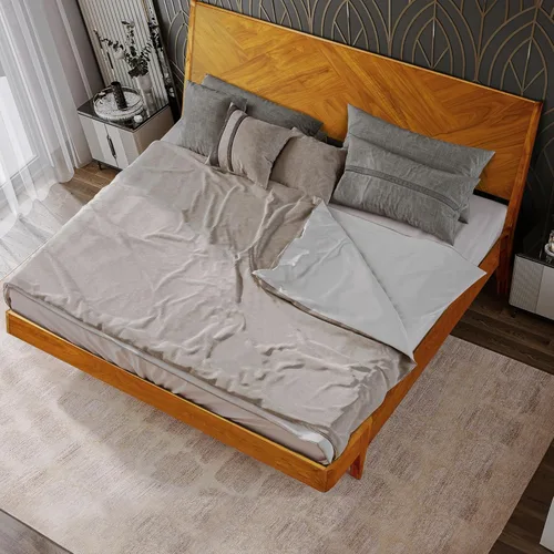 Vista 6 de Gazelle Signature - Marco de cama con cabecera alta de plataforma de madera maciza, marco de cama Queen, cama de madera natural Art Deco compatible