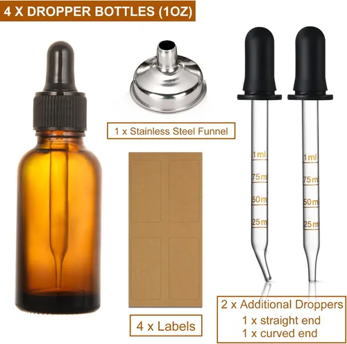 Vista 2 de AOZITA Paquete de 4 botellas cuentagotas de 1 oz, Ámbar