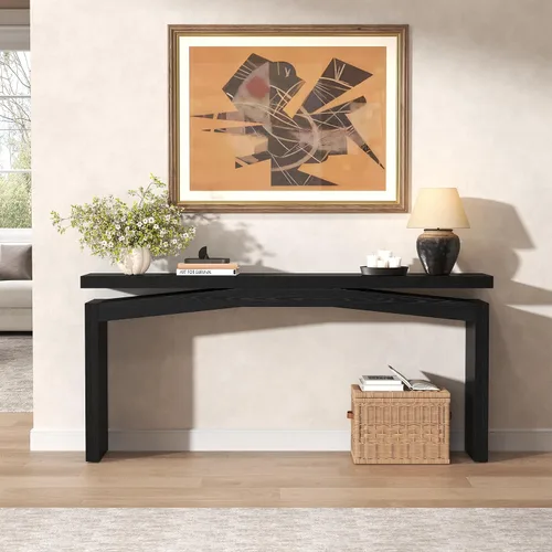 Vista 3 de Epecoya Mesas de Consola Negras para Entrada de Sala de Estar Estilo Mediados de Siglo, Mesas de Sofá Rectangulares Estrechas y Largas Detrás