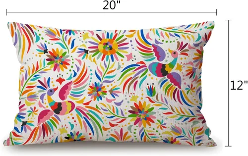 Vista 2 de Solekla Fundas de almohada de 12 x 20 pulgadas, decoración rústica de granja, fundas de almohada florales mexicanas, algodón lino, arte étnico