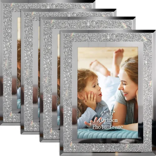 Vista 11 de Calenzana Juego de 12 marcos de fotos con purpurina de 4 x 6, marco de fotos de cristal brillante para mesa, pantalla horizontal o vertical