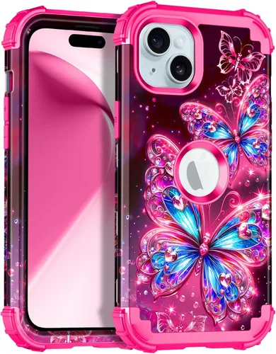 Vista 16 de Miqala Funda compatible con iPhone 13, que brilla en la oscuridad, tres capas, resistente, a prueba de golpes, de plástico duro, funda protectora