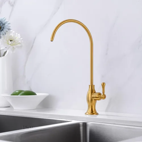 Vista 3 de Delle Rosa Grifo de agua potable de oro cepillado, grifo de filtración de agua comercial para sistema de filtro de agua debajo del fregadero, grifos