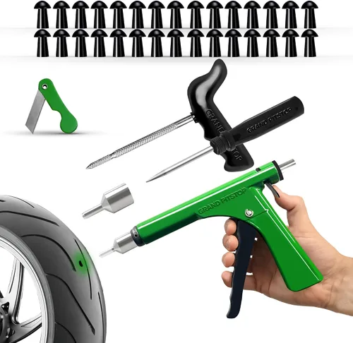 Vista 12 de GRAND PITSTOP Kit de Reparación de Pinchazos con Pistola para Neumáticos Sin Cámara con Tapón de Hongo para Pinchazos y Desinflados de Neumáticos