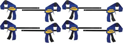 Vista 4 de IRWIN QUICK-GRIP Abrazadera de barra, con una mano, mini, 6 pulgadas (2), 12 pulgadas (2), paquete de 4 (1964748) azul, amarillo