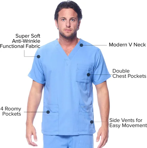 Vista 3 de Conjunto de uniforme sanitario Dagacci unisex, con cuello en V, súper elástico, conjunto de uniforme