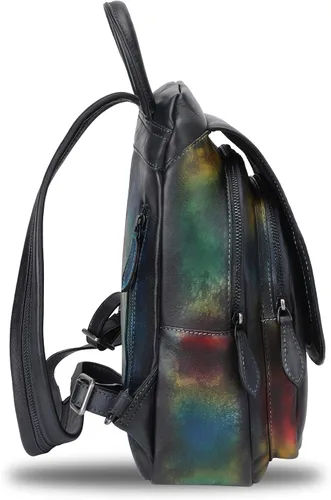 Vista 3 de LRTO Mochila de cuero genuino para mujer, mochila vintage casual para universidad, hecha a mano, mochila occidental de piel de vacuno