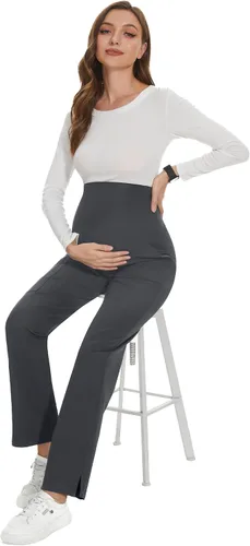 Vista 5 de POSHGLAM Pantalones médicos de maternidad para mujer, pantalones de trabajo, estilo casual, pantalones de embarazo, S-XXL
