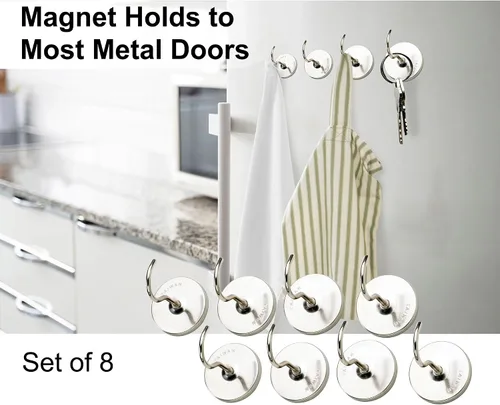 Vista 3 de HIC Kitchen Ganchos magnéticos fuertes, acero resistente con acabado cromado brillante, juego de 8