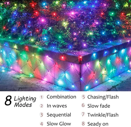 Vista 3 de Luces Solares de Red para Exteriores, 360 LED USB Luces de Malla Multicolor Impermeables para Arbustos, 21 pies x 5 pies, 8 Modos Luz de Cadena