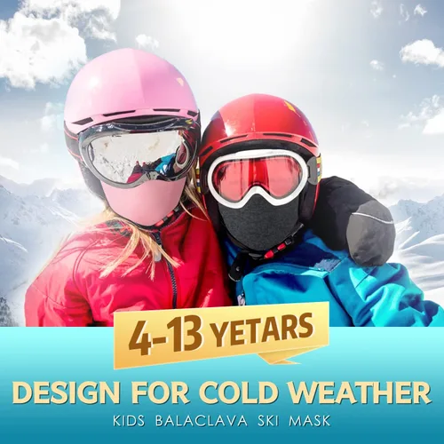 Vista 6 de KOOLSOLY Pasamontañas para niños, gorro de invierno, calentador facial para clima frío, máscara de esquí para niños y niñas
