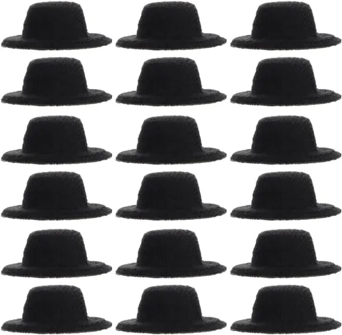 Vista 9 de Toyvian 20 sombreros de muñeca en miniatura, mini sombreros formales de fieltro negro, sombrero occidental para manualidades, adornos de Navidad