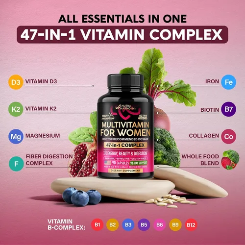 Vista 4 de Multivitamínico para mujer - Complejo B Alimentos integrales Apoyo al crecimiento del cabello Digestión y metabolismo Hierro