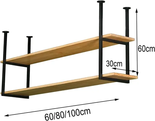 Vista 3 de Shelves Ceiling Hanging Floating Shelves - Wall Mounted Plant Stand, Industrial Vintage Solid Wood Storage Rack, for Restaurant/Bar Display