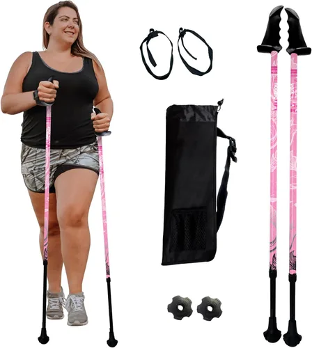 Vista 20 de York Nordic Bastones de senderismo motivadores grandes y altos para equilibrio y rehabilitación, 2 piezas, fuertes bloqueos de botón, patas de goma