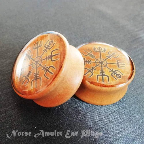 Vista 2 de FLYUN Medidores de oreja de madera, tapones vikingos, para mujeres y hombres, expansor de oreja de 0.315in a 0.984in, 0 00-1 pulgadas, doble