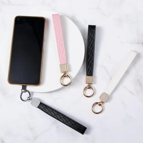 Vista 5 de Correa de cuero para teléfono celular, correa para teléfono celular, cordón para teléfono con lengüeta, manos libres, llavero para mujer