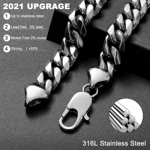 Vista 4 de BLICHAIN - Collar o pulsera de eslabones cubanos con cierre de langosta para hombres y niños de 1564 516 2564 1532 3564 y 4564 pulgadas cadenas