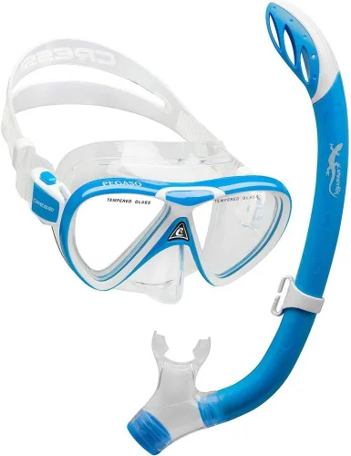 Vista 4 de Cressi Juego de silicona para snorkel (máscara y snorkel) para niños de 5 a 15 años - Pegaso & Iguana: diseñado en Italia Lila/Blanco