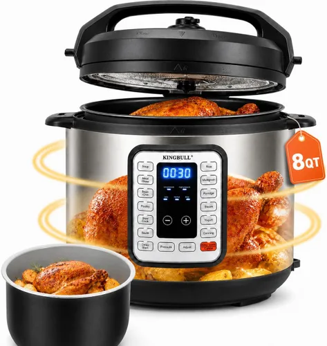 Vista 10 de KINGBULL Olla a presión eléctrica 6QT - Cocina múltiple 12 en 1, programas de un solo toque para arroz, sopa, carne, vapor, yogur, cocción lenta
