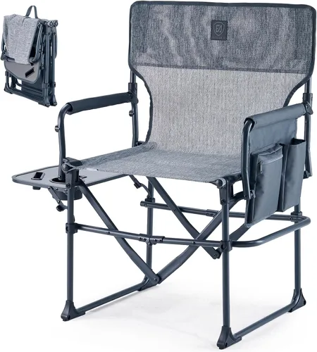 Vista 20 de EVER ADVANCED Silla de directores de camping con mesa auxiliar, plegable portátil con tamaño compacto, silla de césped resistente con bolsillo