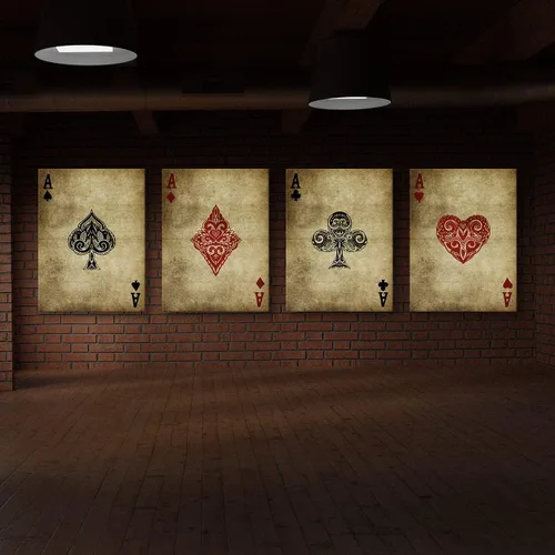 Vista 3 de Juego de 4 tarjetas Ace tamaño pequeño 4x 12 x 16 pulgadas / 0.75 pulgadas, arte en lienzo – Baraja de casino de sala de juegos de cartas vintage