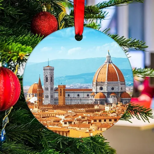 Vista 14 de Adorno de Navidad 2023 Florencia Italia Adorno de Navidad de cerámica Catedral Casas Santa María del árbol de Navidad, adorno colgante de regalo
