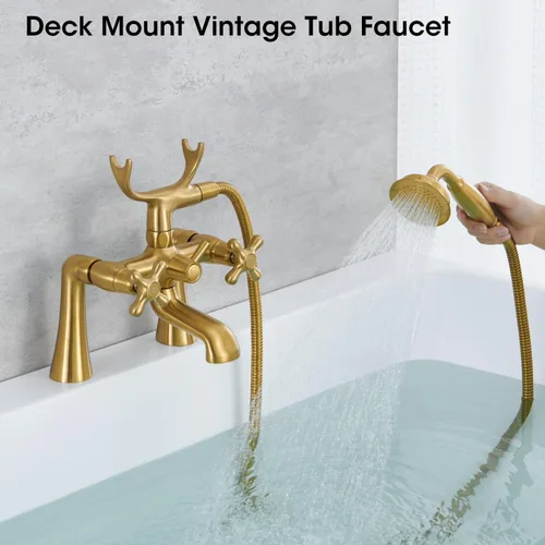 Vista 7 de Clawfoot - Grifo de bañera de latón con forma de teléfono y ducha de mano en forma de teléfono